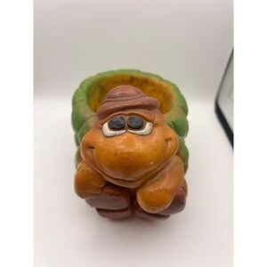 Vintage Ceramic Turtle Planter Anthropomorphic Tortoise Figurine Green Orange
